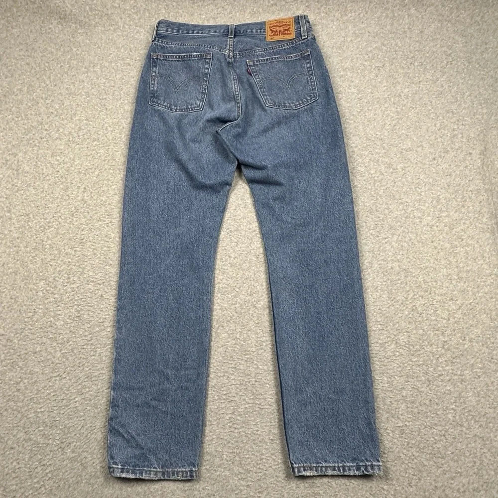 Levis 501 Button Fly Jeans Mens 28x30 Straight Cotton Denim Red‎ Tab Distressed